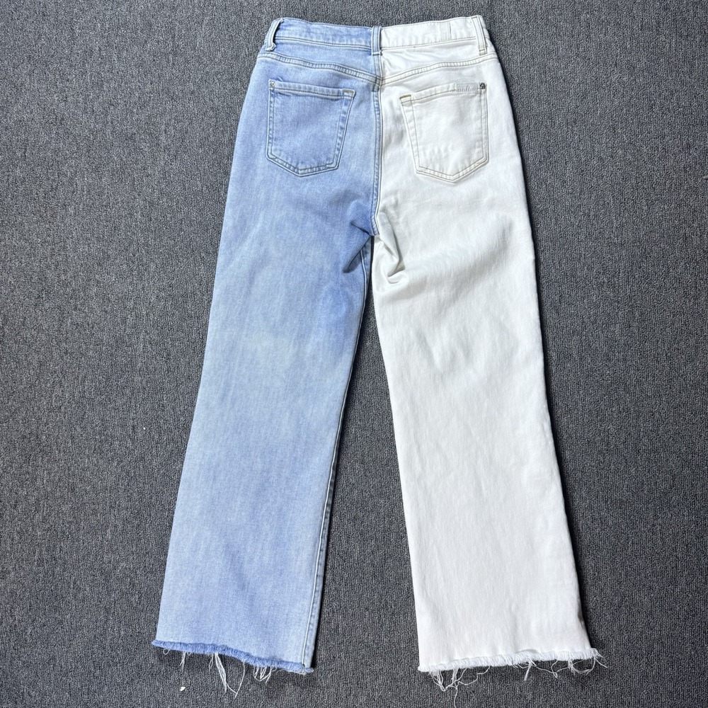 7 FOR ALL MANKIND Cropped Alexa Two Tone Jeans Women's Size 25 Wide Leg Raw Hem - Picture 11 of 11